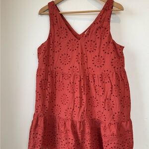 LOFT Sleeveless Eyelet Tiered Dress in Brick Red